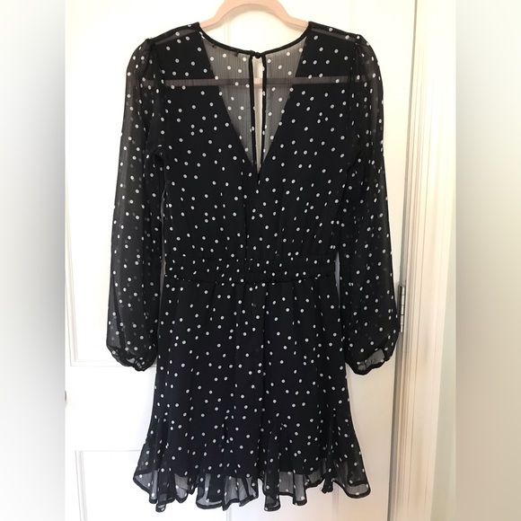 Mi Ami Black Chiffon V neck Mini Dress with White Polka Dots Size Small - Picture 2 of 8